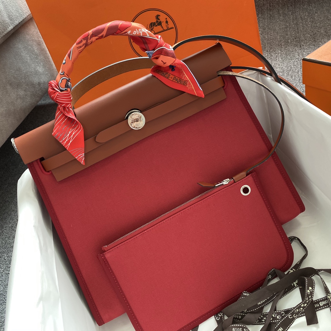 에르메스 에르백31 레드 브라운 은장